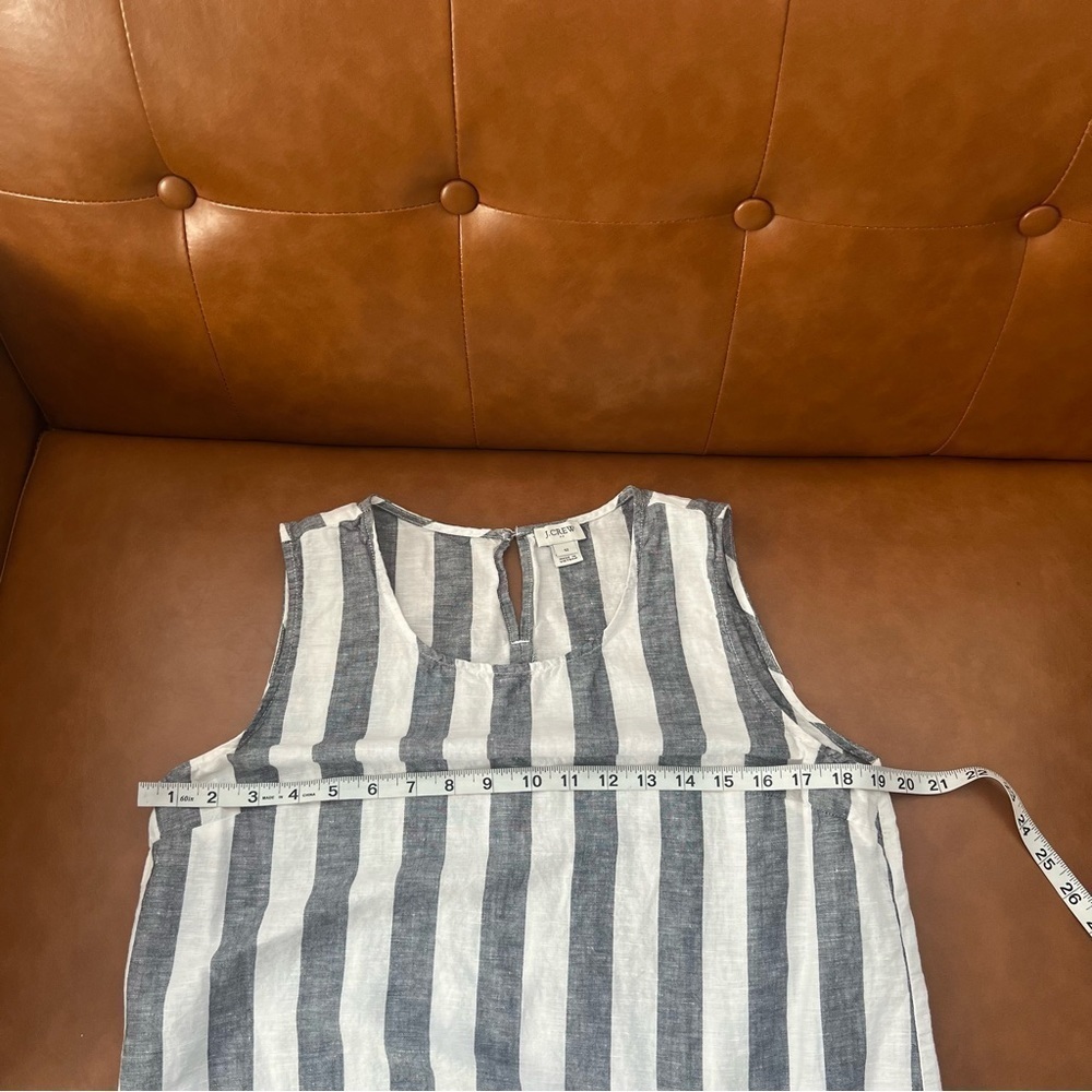 J. Crew Factory  Navy Blue White Striped Tie Hem Linen Blend Tank Top Sz 12 - Picture 5 of 7